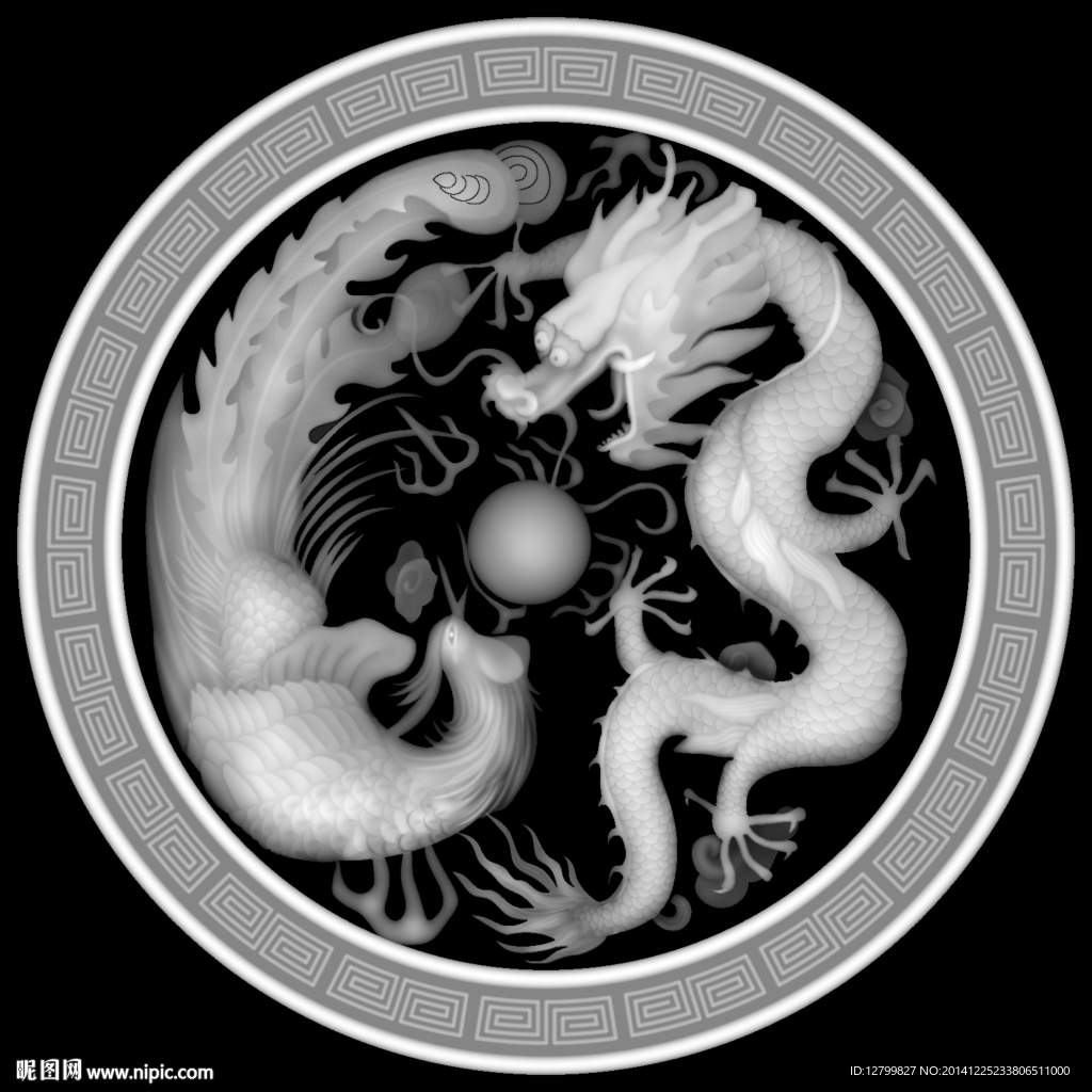 龙凤圆盘灰度图