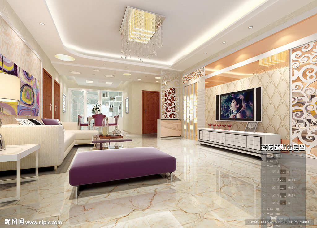 客厅瓷砖铺贴分层