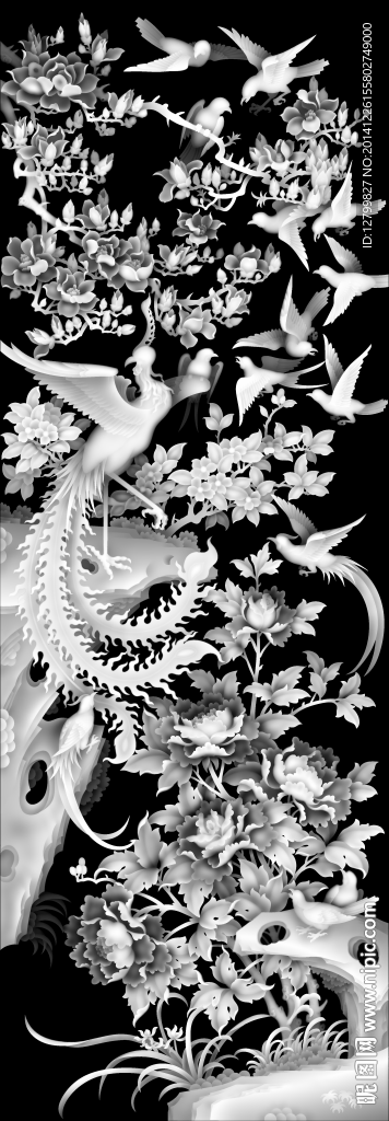 花鸟灰度图