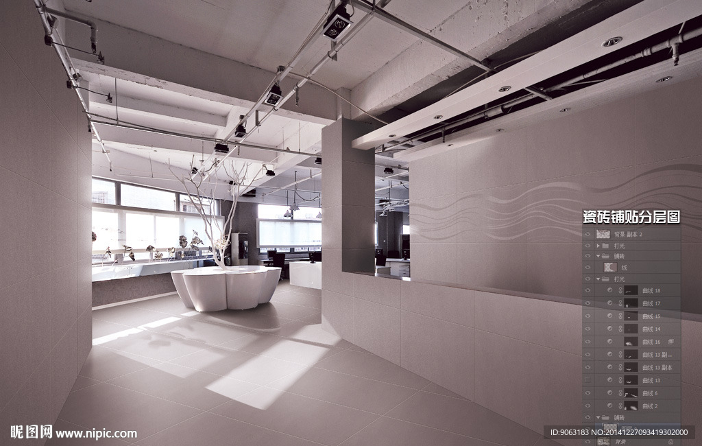 背景墙瓷砖铺贴分层