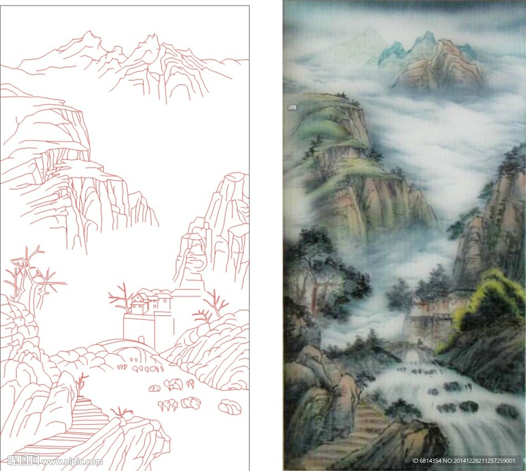 山水 风景 艺术玻璃