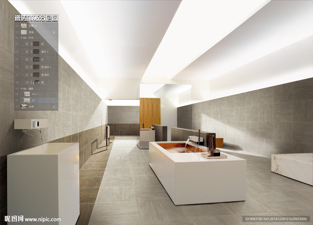 浴室瓷砖铺贴分层