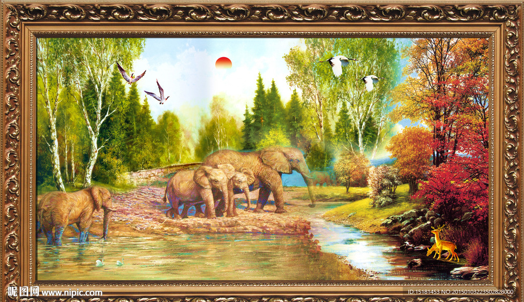 风景油画大象