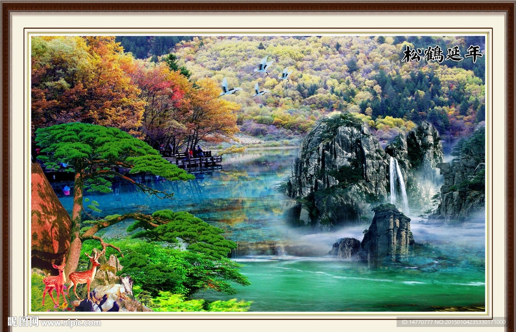 风景如画迎客松
