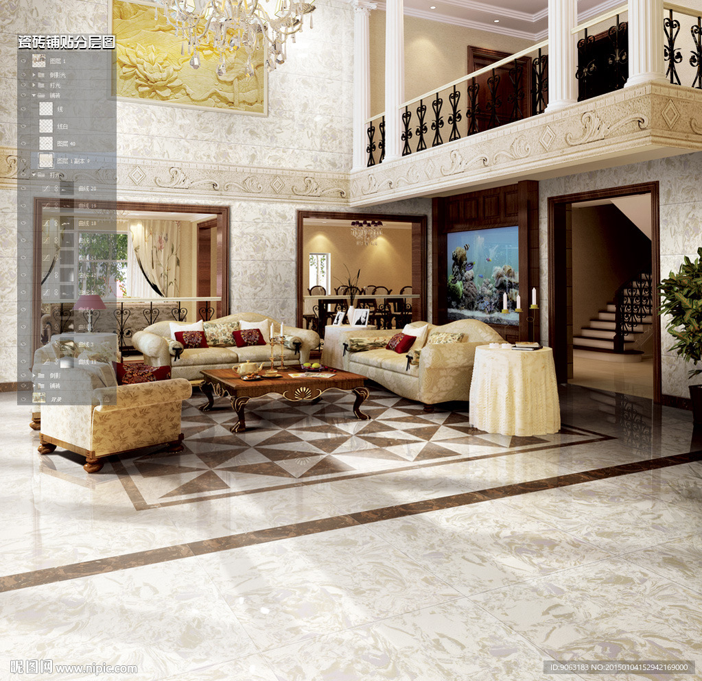 客厅瓷砖铺贴分层