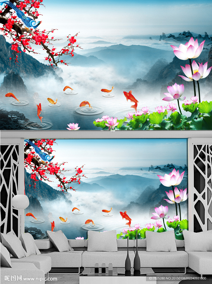 风景如画电视背景墙 大型壁画