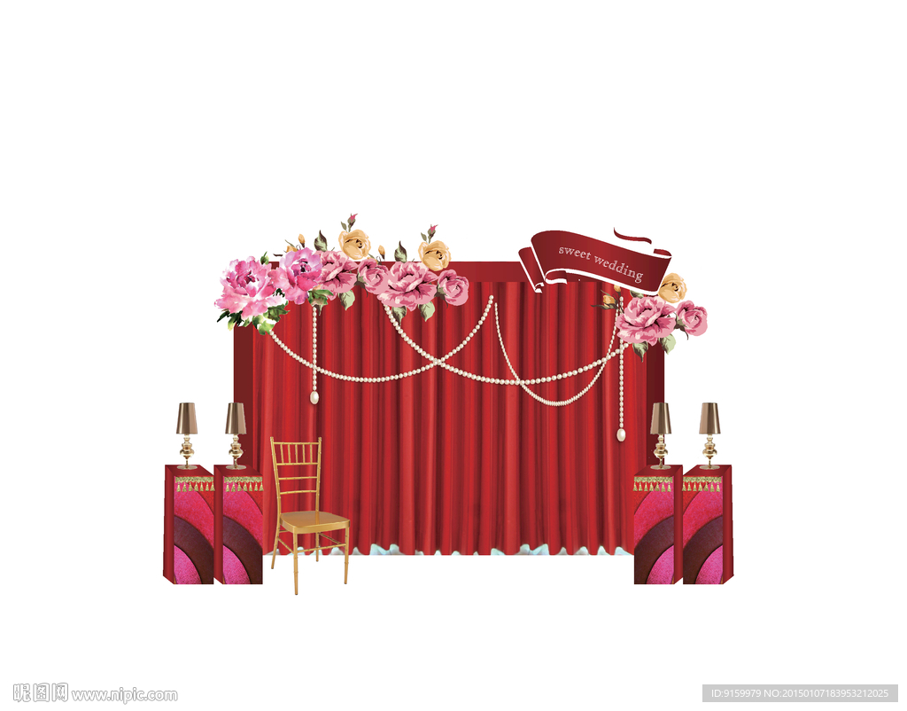 红金色婚礼纱幔背景