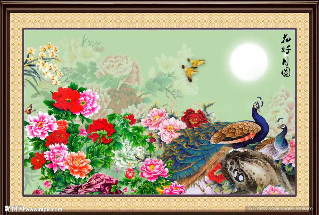 花开富贵孔雀图