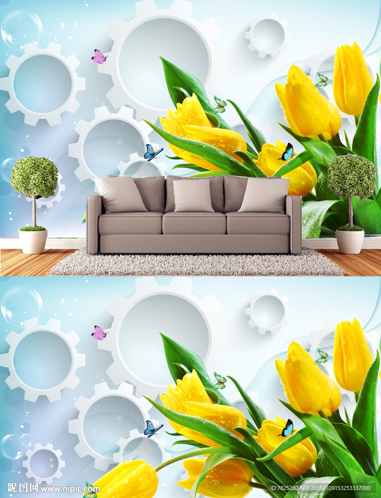 3D郁金香电视背景 壁画