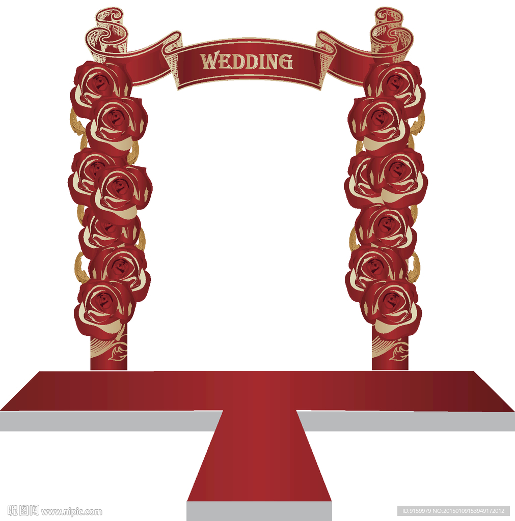 红金色玫瑰花拱门仪式区