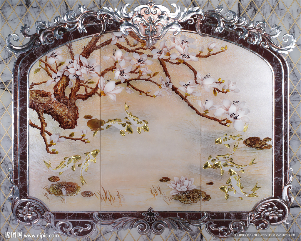 玉兰九鱼 九鱼图 欧式图案