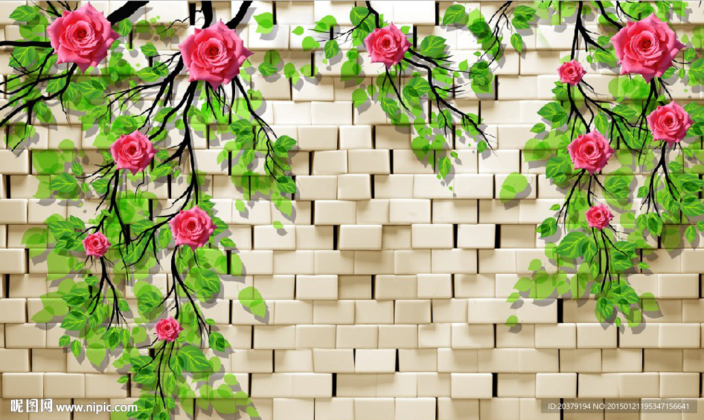 现代立体蔷薇花卉背景墙
