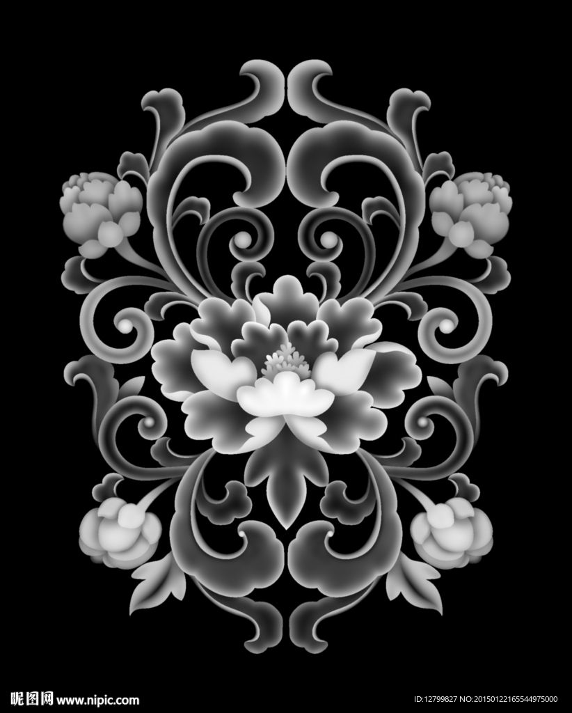 牡丹洋花灰度图