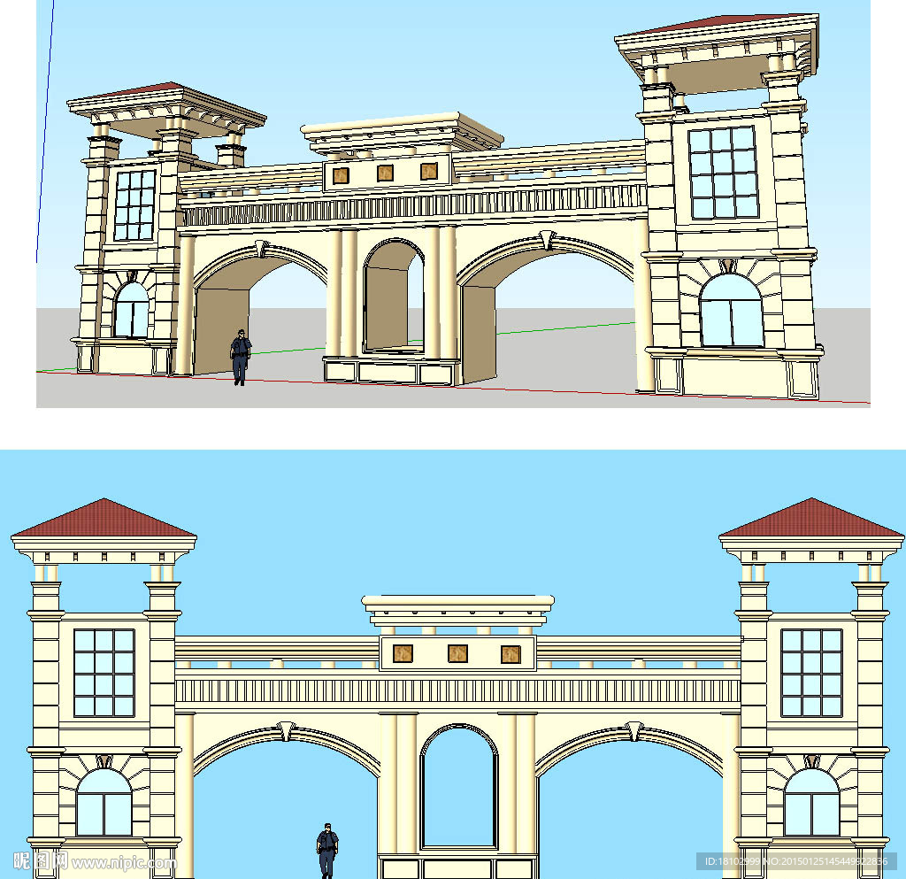 欧式小区大门sketchup模