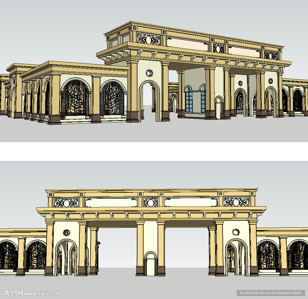 欧式小区大门草图大师SU模型