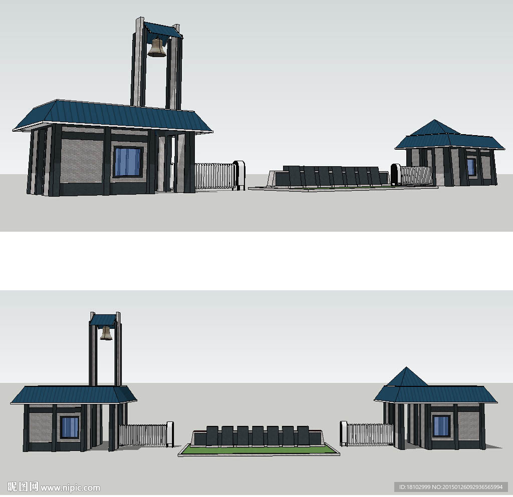 厂区大门草图大师SU模型