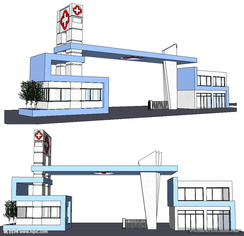 医院大门草图SU模型