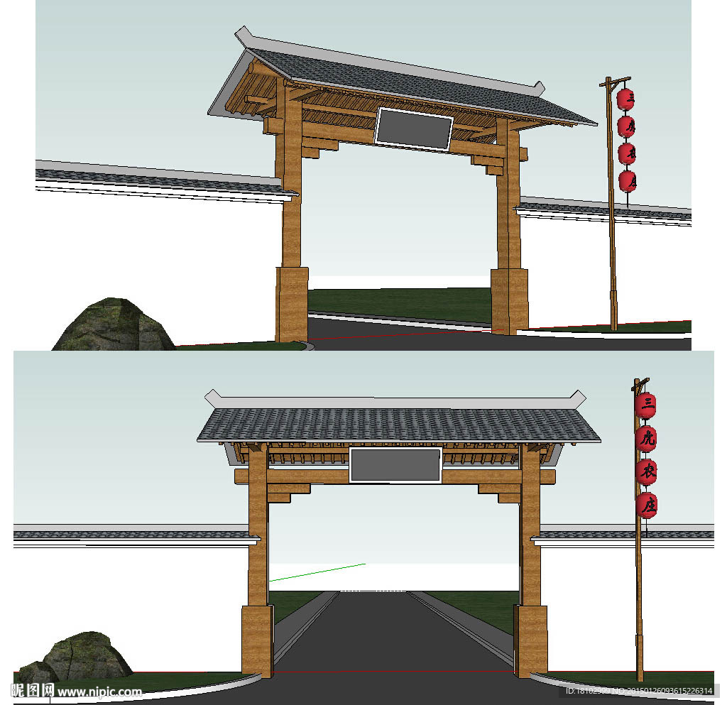 农家院入口门草图大师SU模型