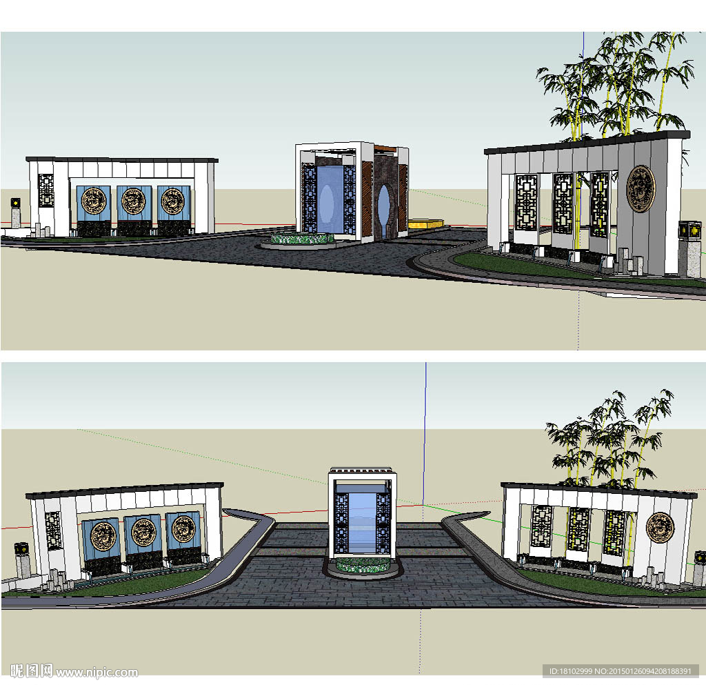 中式景观门草图大师SU模型