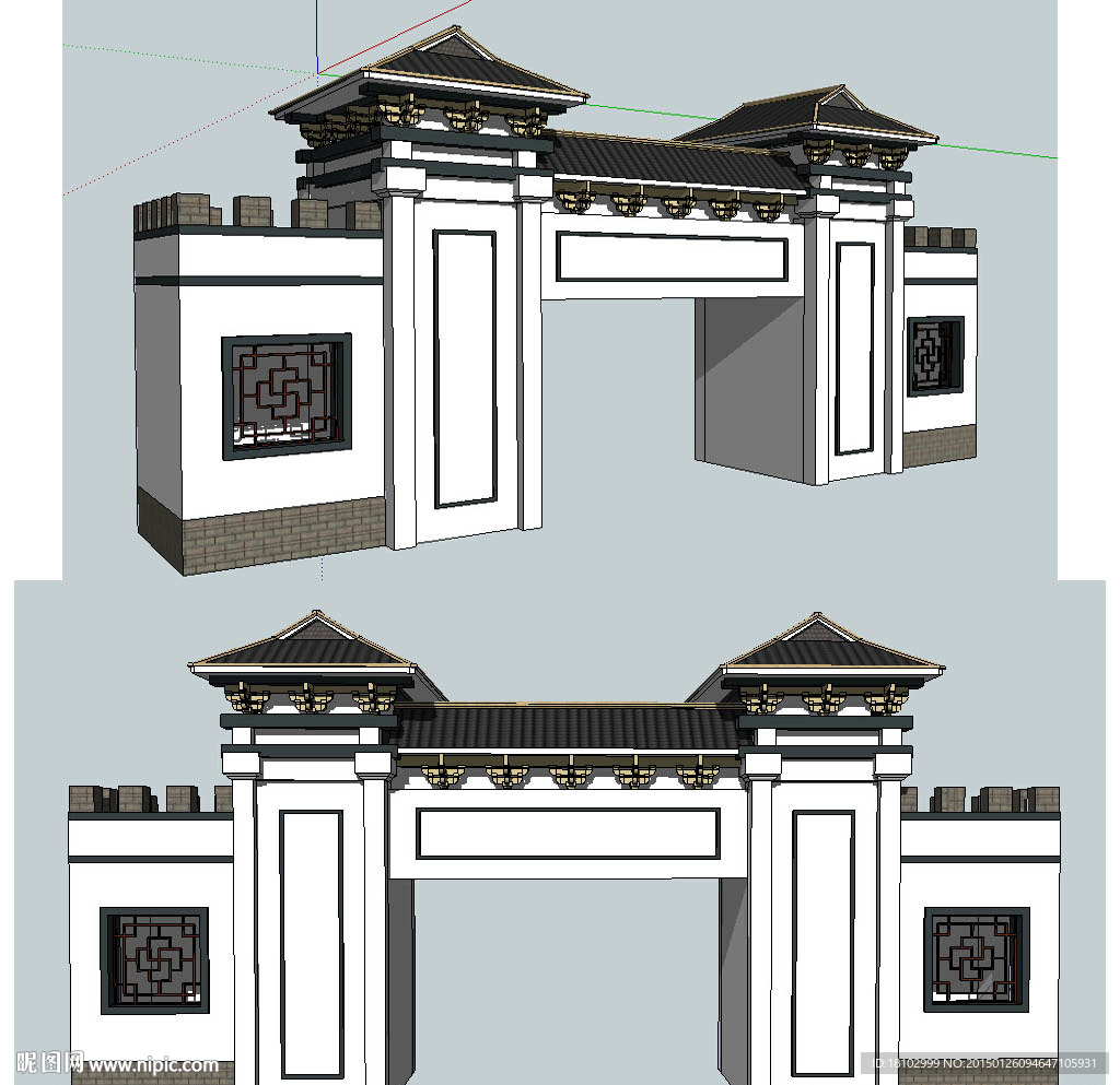 政府门楼草图大师SU模型