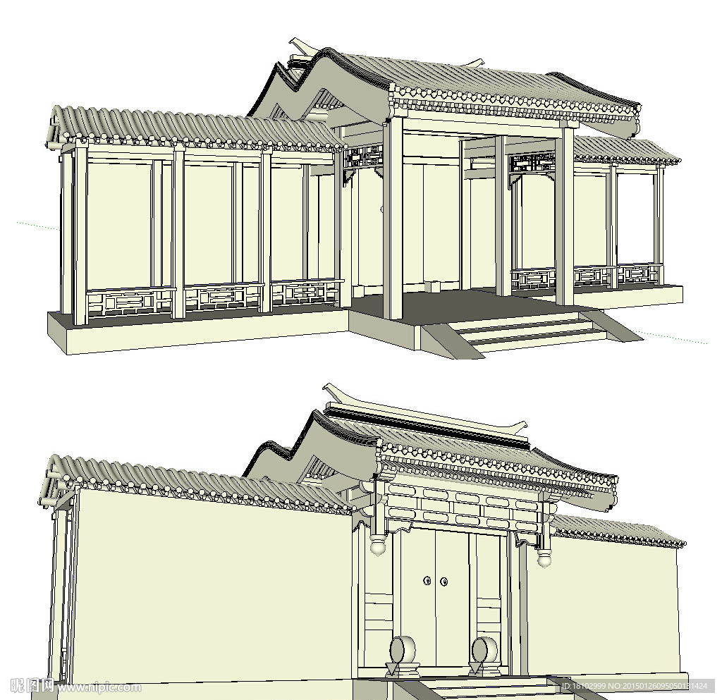 四合院垂花门草图大师SU模型