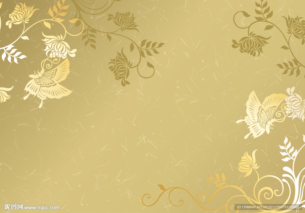 金色蝴蝶花纹壁画