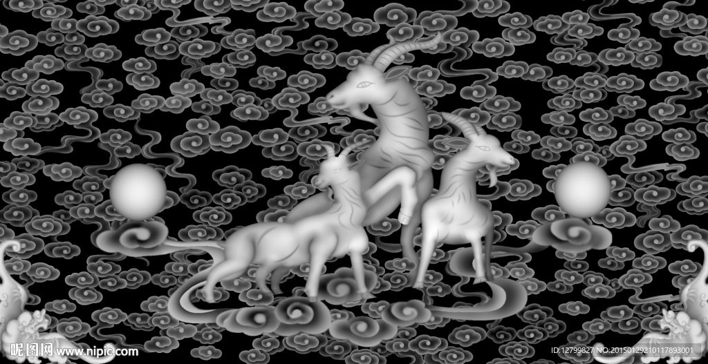 三羊开泰灰度图