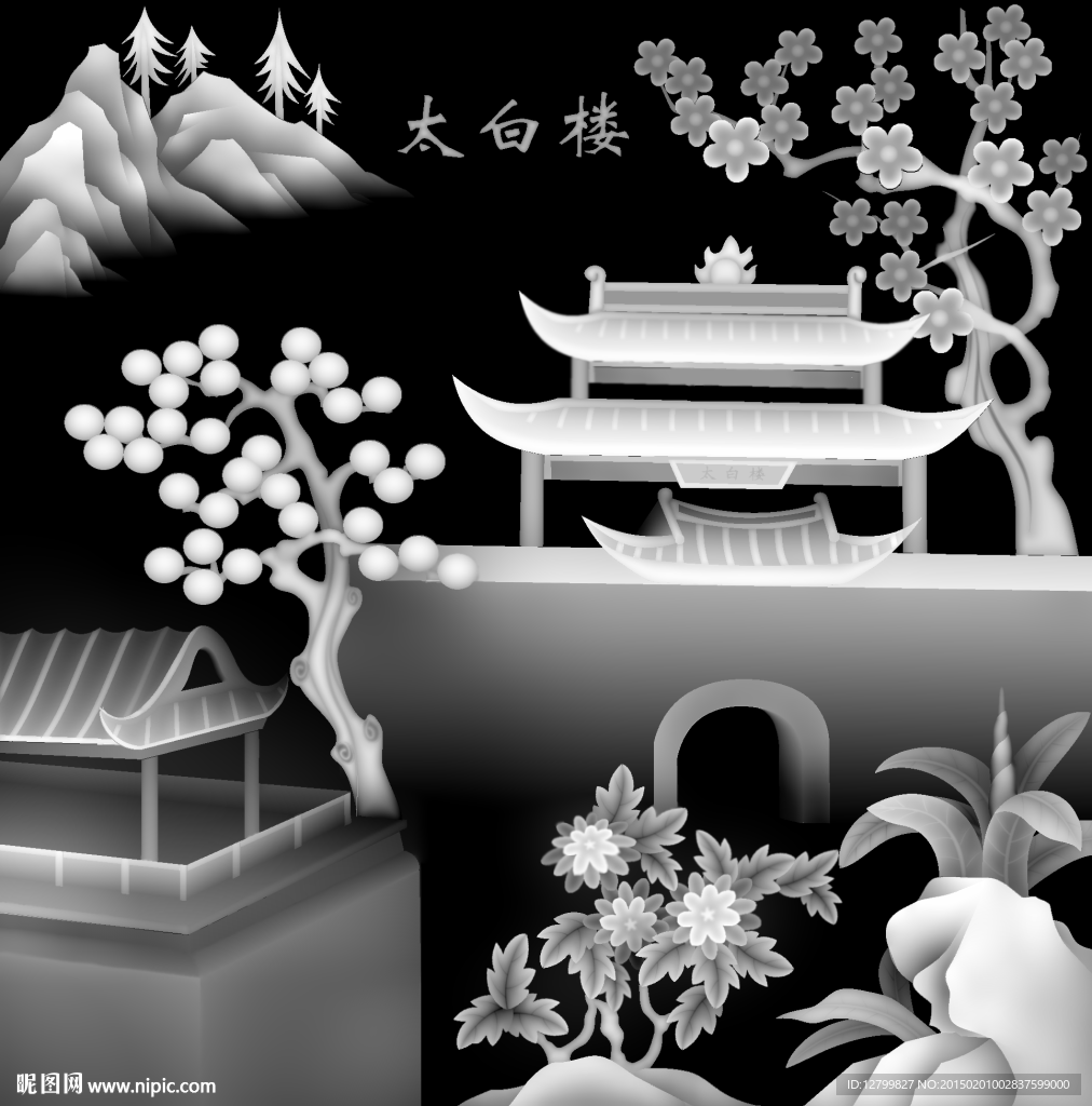 太白楼灰度图