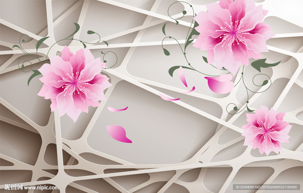 3D几何图案背景花