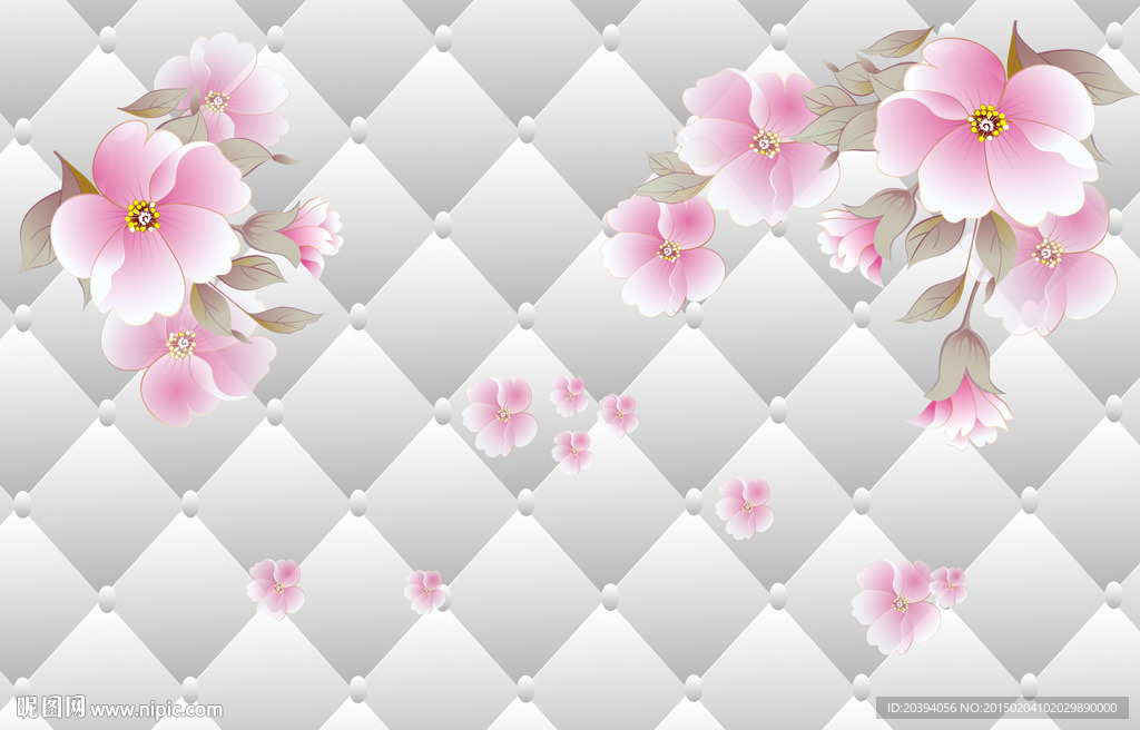 3D 软包 桃花 背景墙