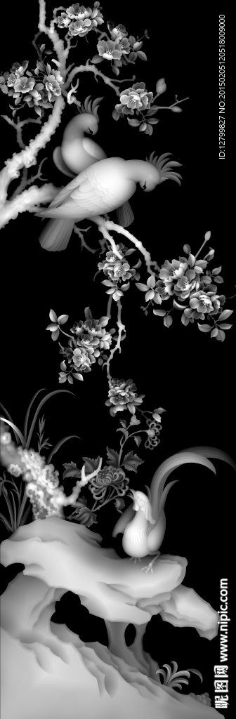 花鸟灰度图