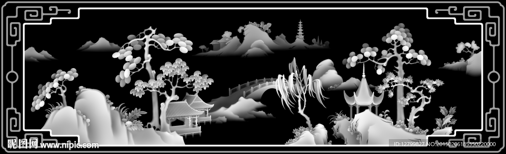 山水灰度图