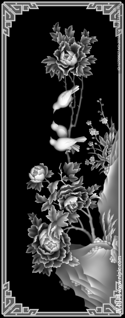 花鸟灰度图