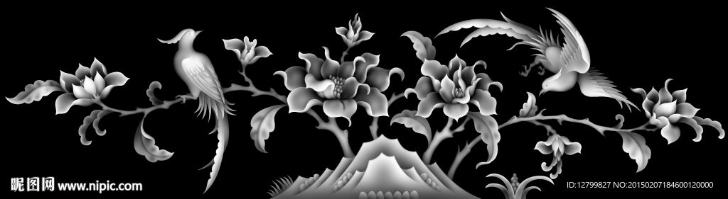 花鸟灰度图