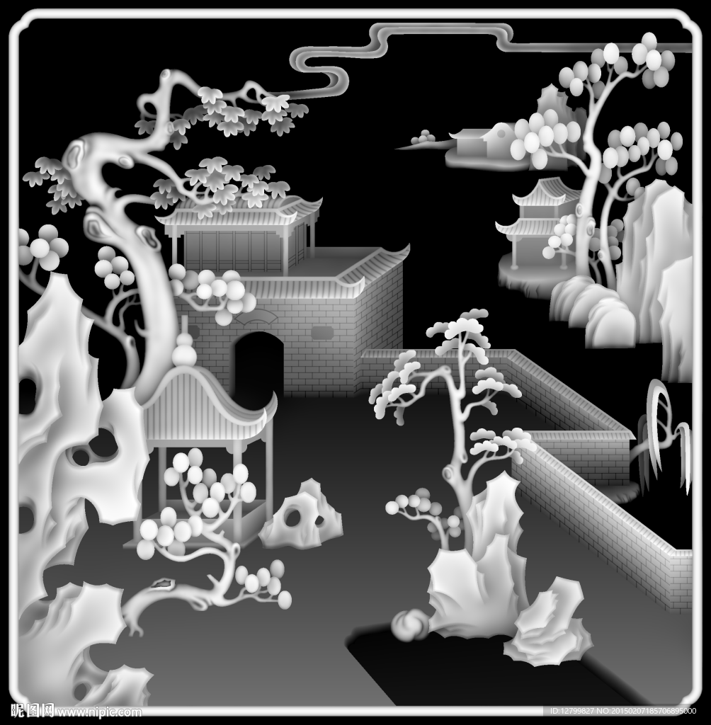 山水灰度图