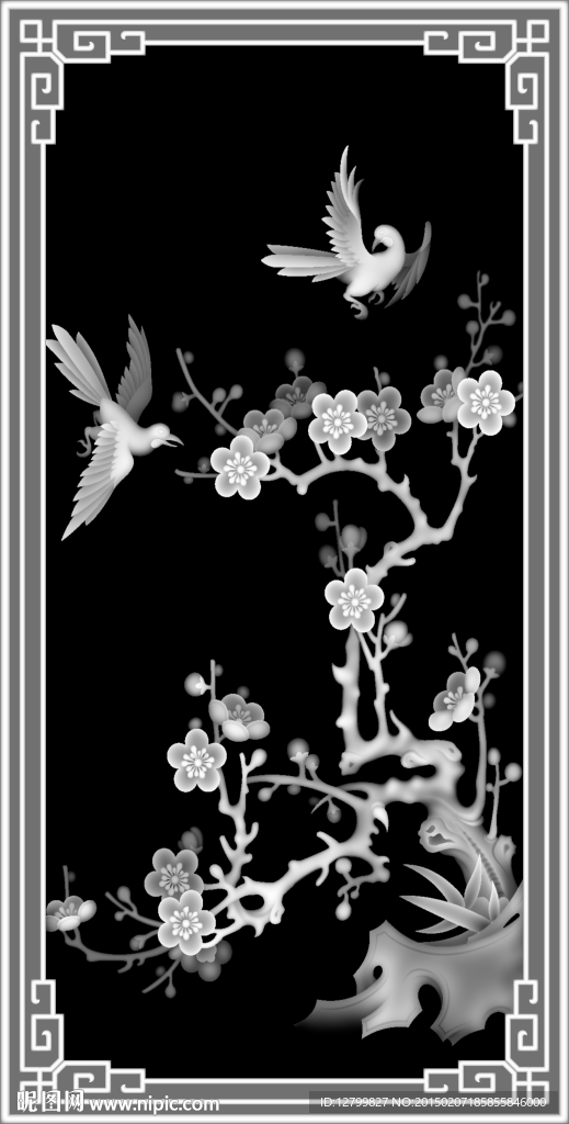 花鸟灰度图