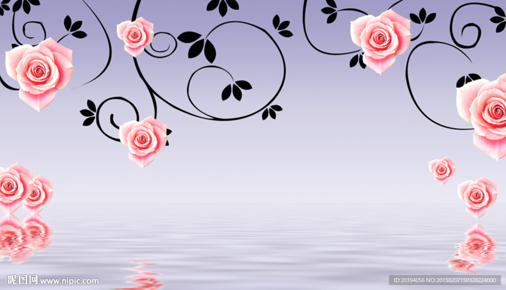 玫瑰水花背景墙
