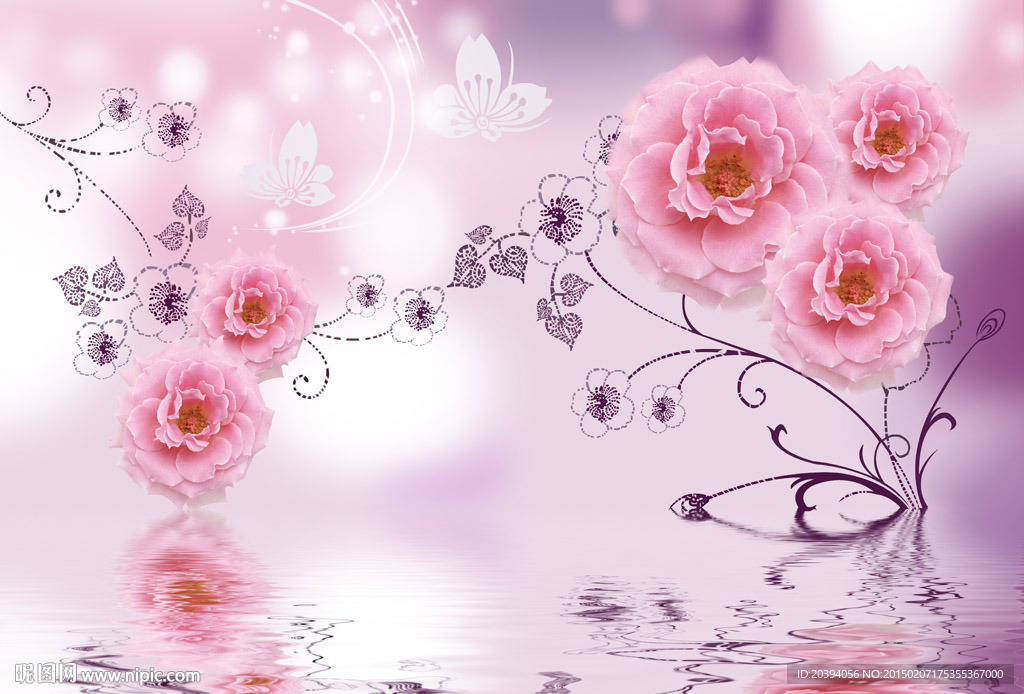 3D菊花线条梦幻背景