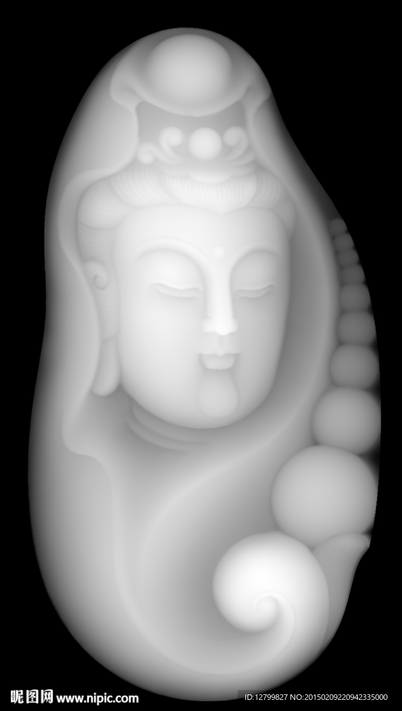 观音玉雕灰度图