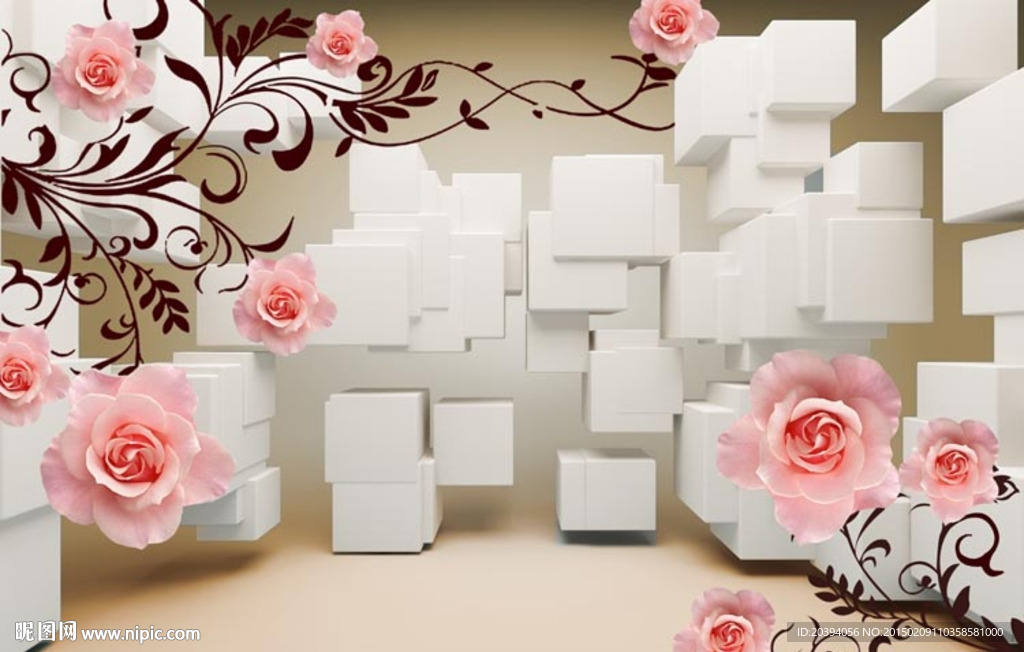 3D玫瑰花方块背景
