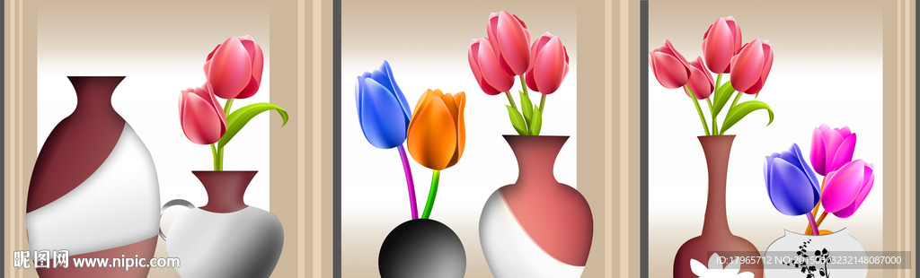 郁金香花卉花瓶无框画