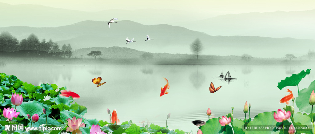 荷花风景画