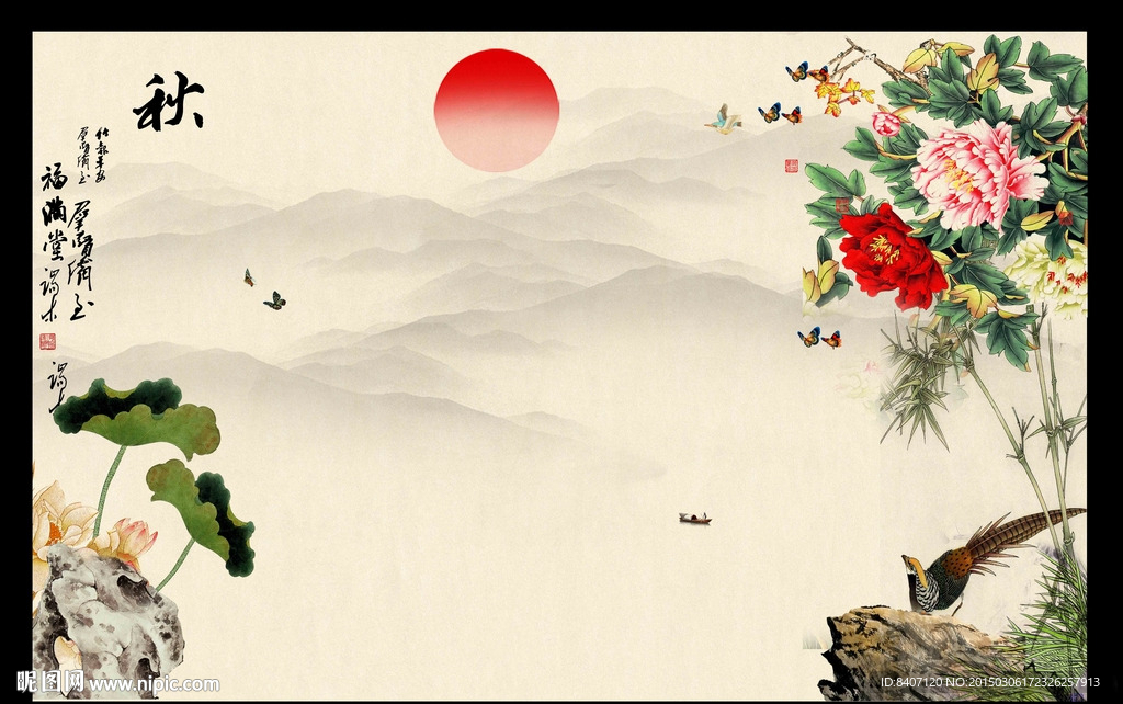 花鸟画背景墙