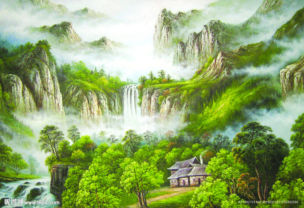 小溪云雾国画仙境立体画序列图