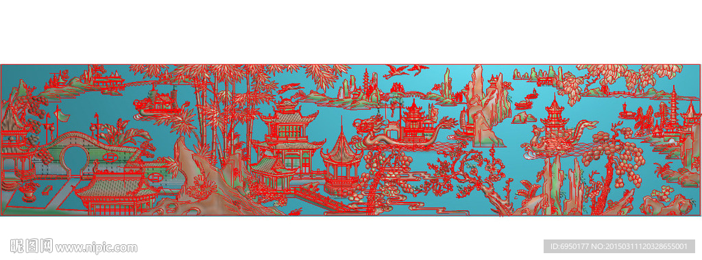 紫苑山水长背板精雕