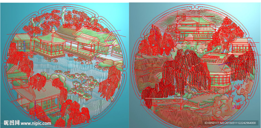 松柳田园山水精雕