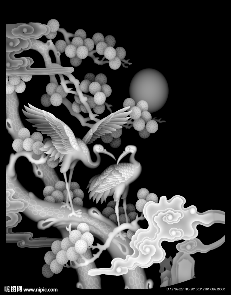 松鹤大板灰度图