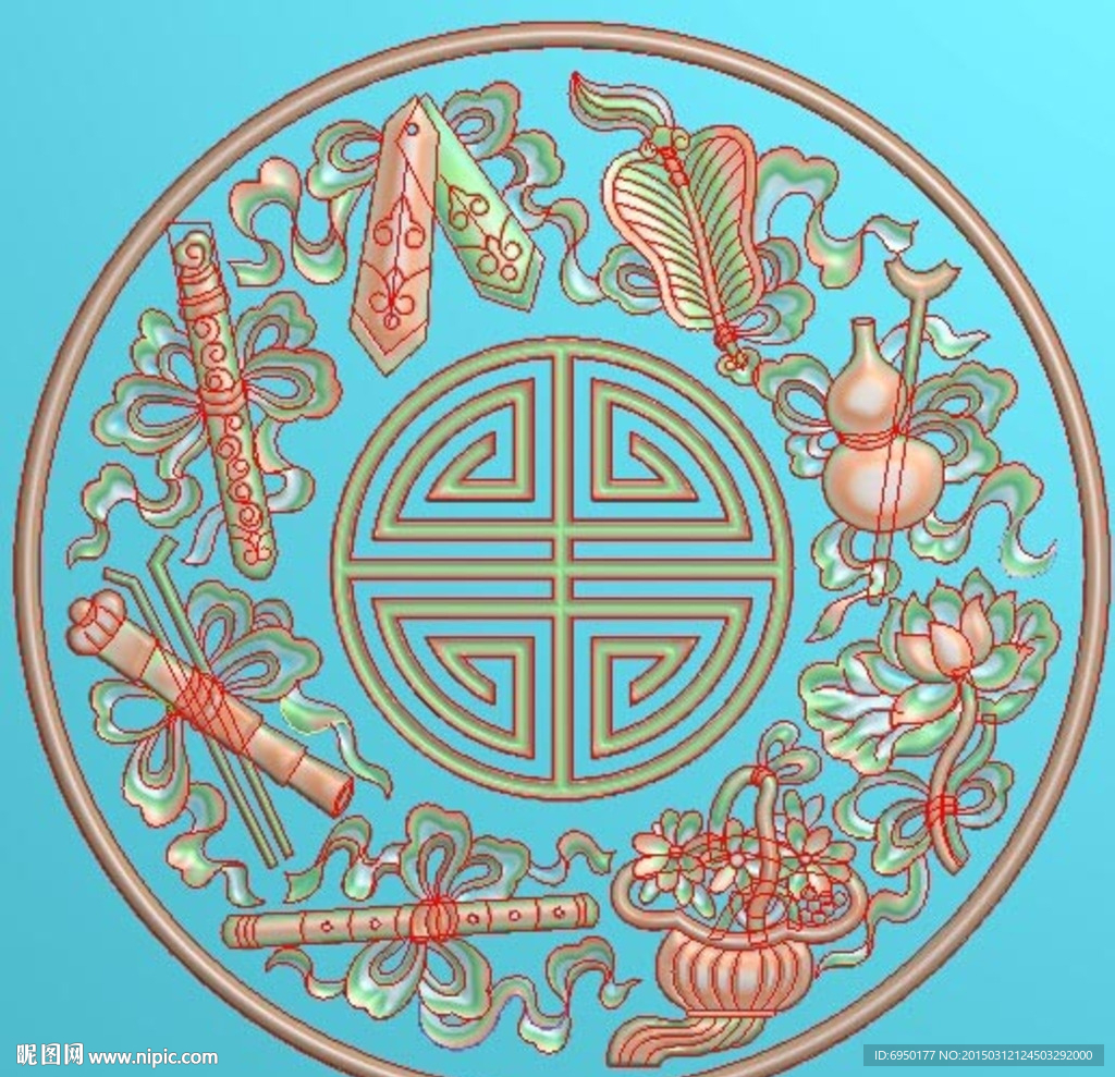 圆八仙八宝精雕