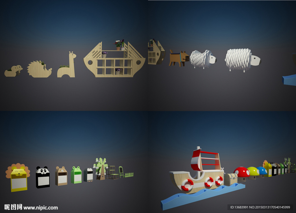 幼儿园早教造型柜子组含贴图