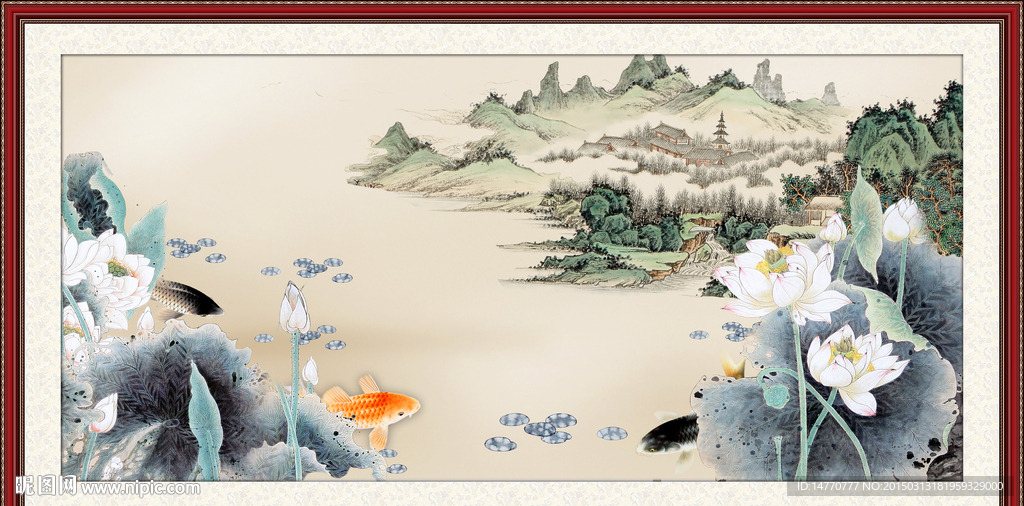 荷花风景水墨画